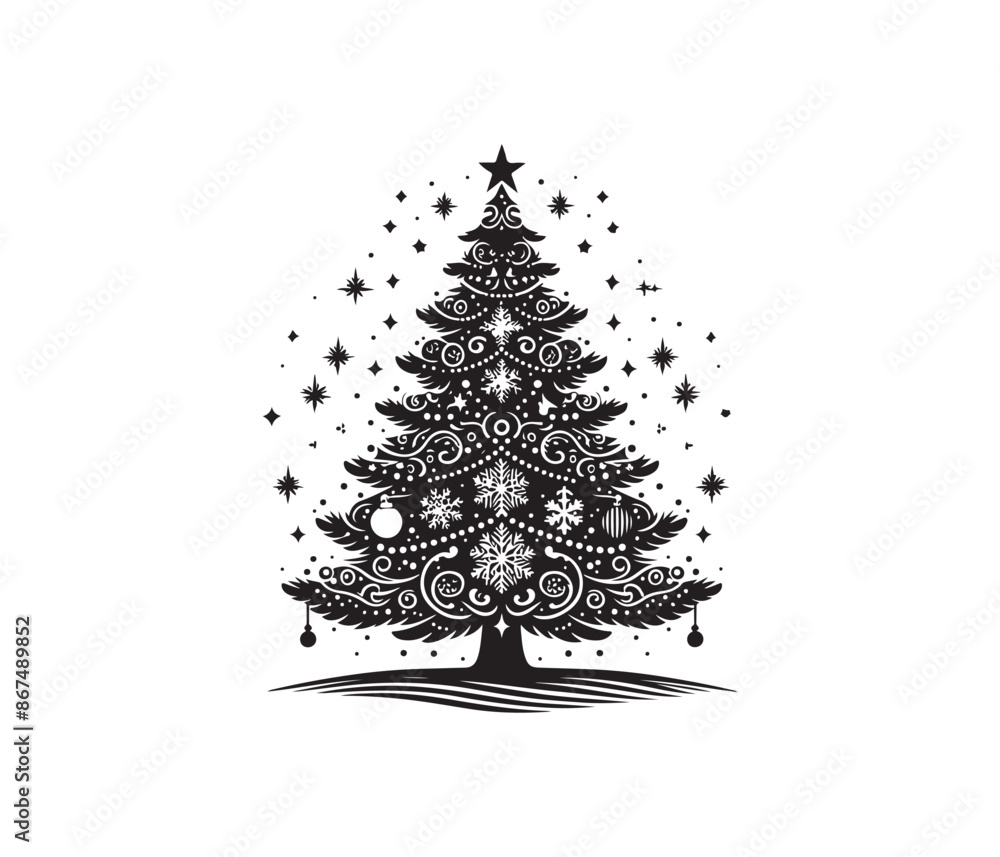 Obraz premium tree and christmas tree vector art graphic resources silhourtte vector style, white background