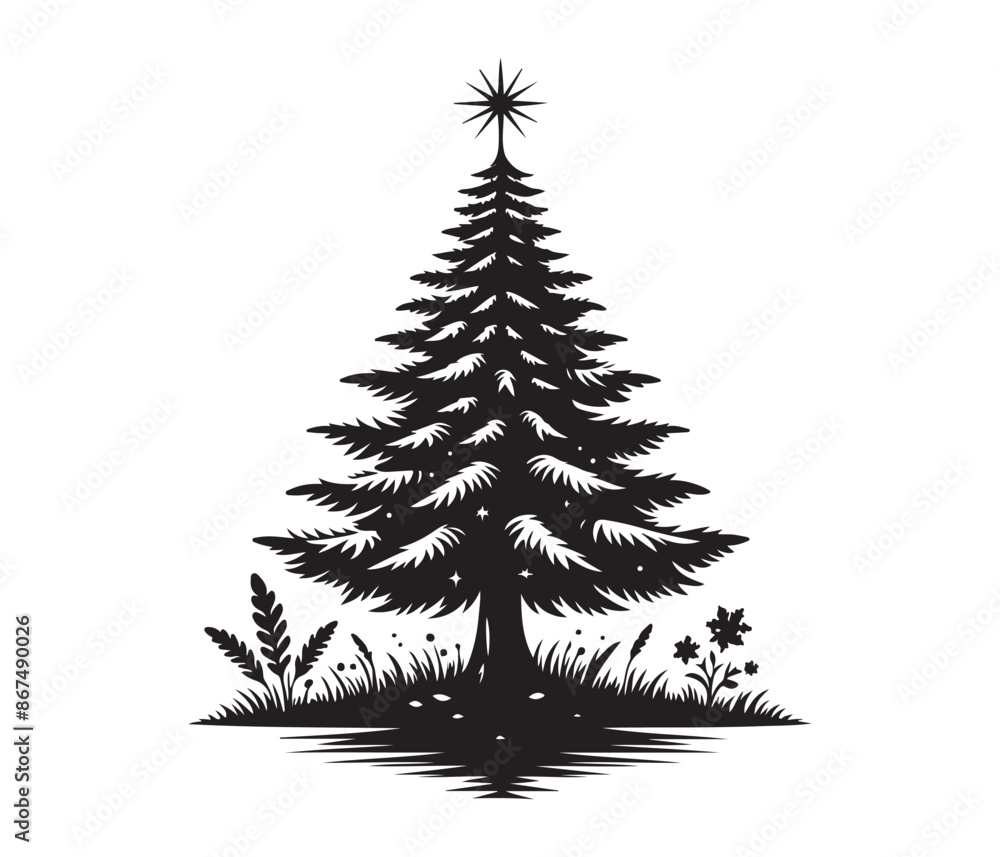 Fototapeta premium tree and christmas tree vector art graphic resources silhourtte vector style, white background