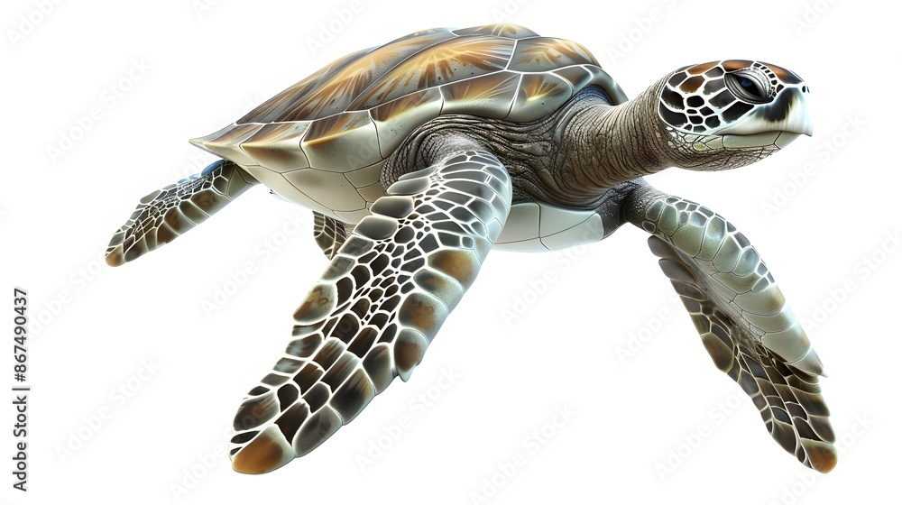 Obraz premium Cute sea turtle cartoon isolated on white background. 
