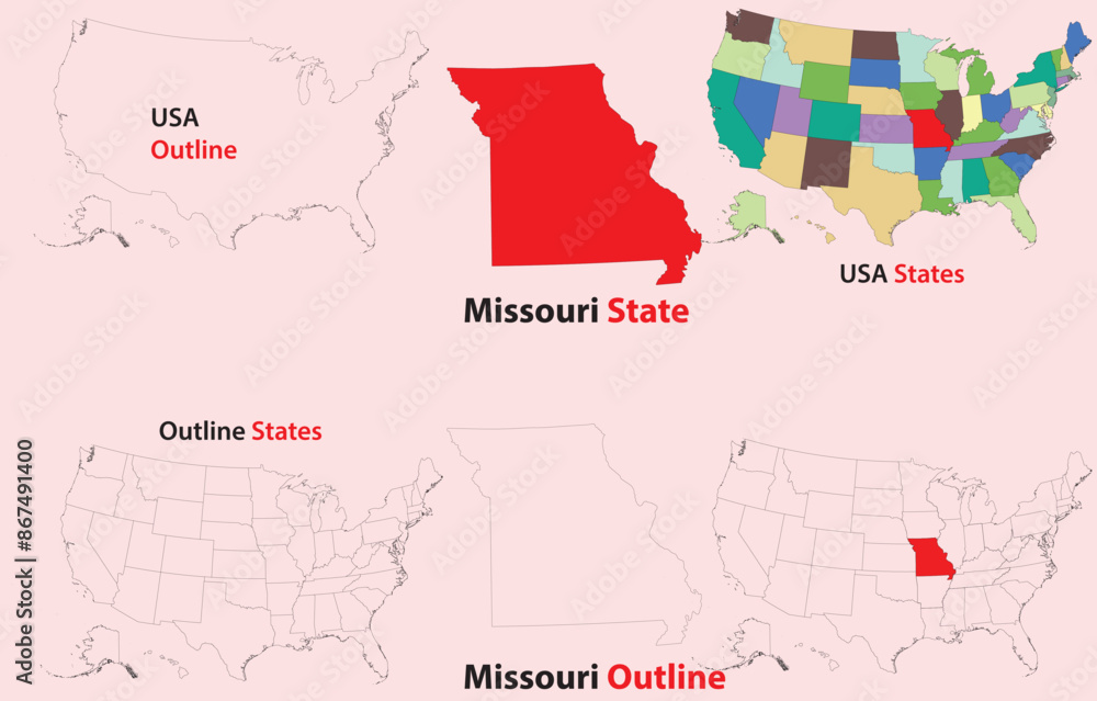 Obraz premium Missouri map vector of usa, Missouri line map, Missouri with city map, Missouri outline map