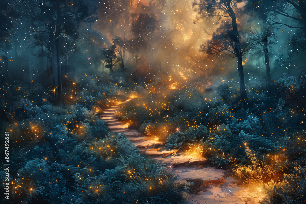 Illustration of a forest at night Illustration of a forest at night