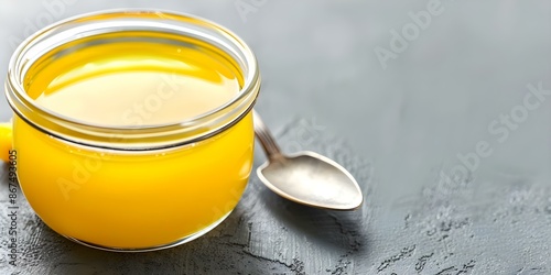 Ghee a form of clarified butter is a source of healthy fats. Concept Topic, Ghee, clarified butter, healthy fats
