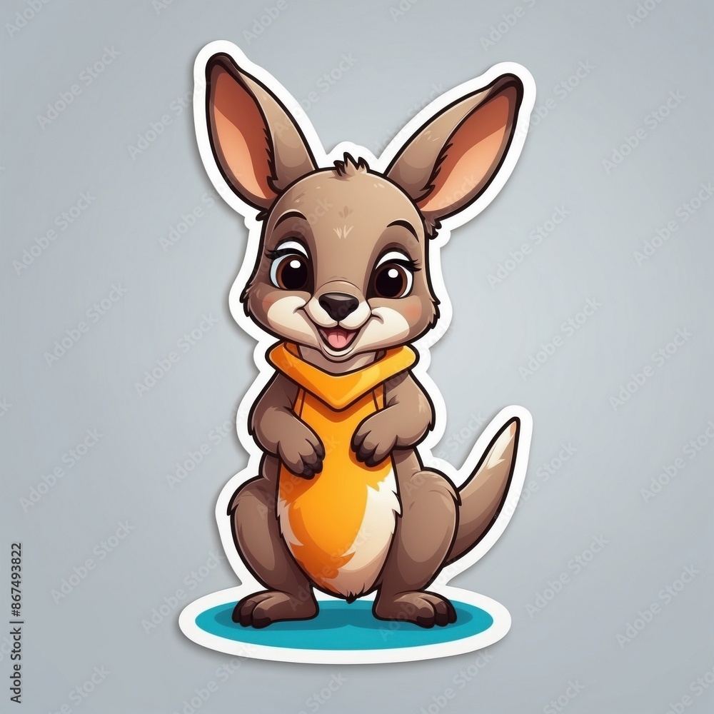 Fototapeta premium Sticker of an adorable baby kangaroo in 3D style, isolated on a simple background.