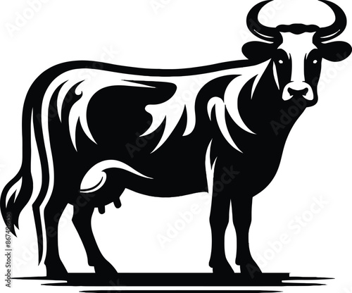 A cow silhouette vector style with white background photo