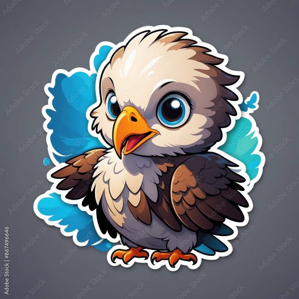 Obraz premium Sticker of an adorable baby eagle in 3D style, isolated on a simple background.