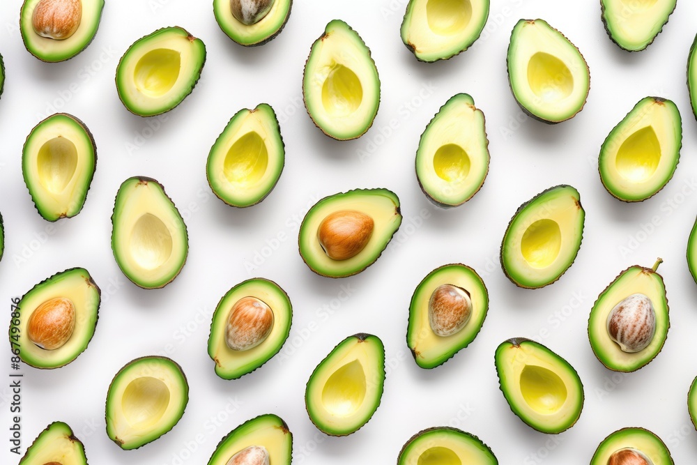 Halved cut avocado on white background Halved cut avocado on white background
