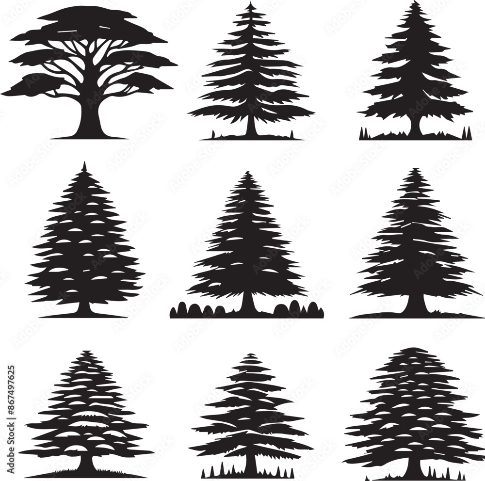 Obraz premium Mystical Tree Silhouette Vector Illustration Set