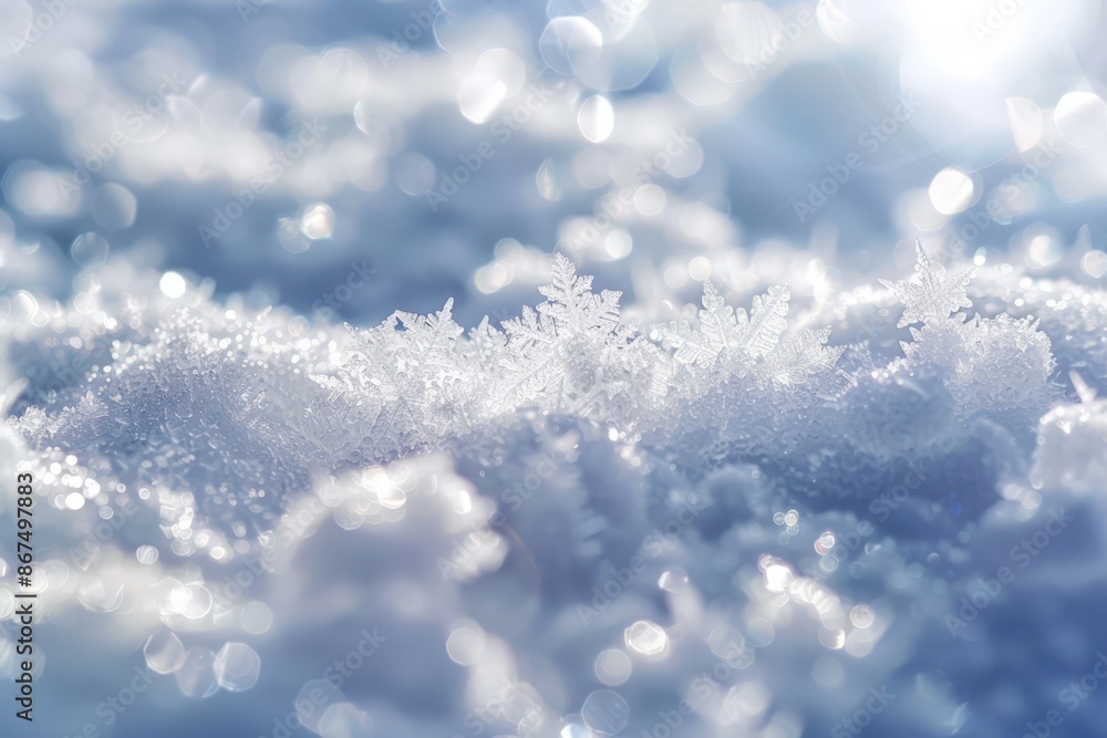 Soft-Focus Close-Up of Snowflakes Against Blurred Outdoor Scenery Soft-Focus Close-Up of Snowflakes Against Blurred Outdoor Scenery
