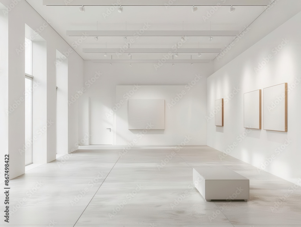 Obraz premium modern art gallery minimalist exhibition space with abstract artworks