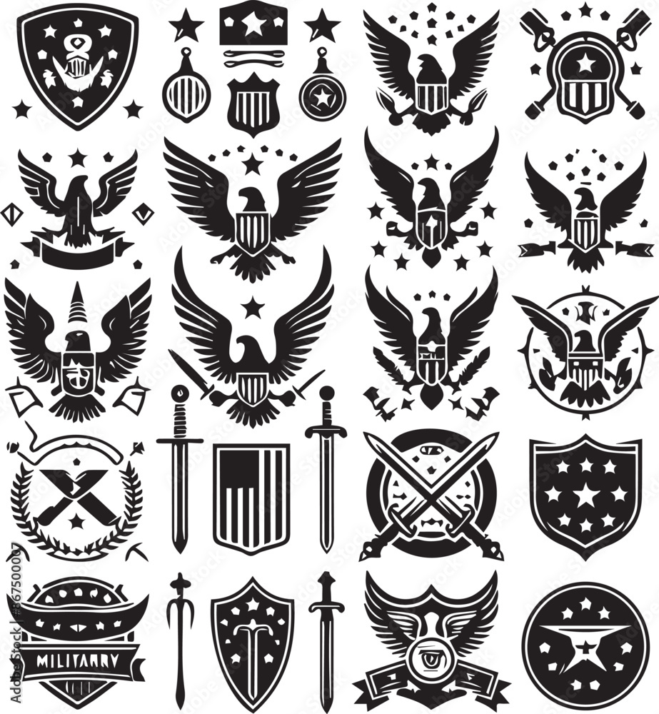 Heroic Military Award and Badge Silhouette Vector Design Set Heroic Military Award and Badge Silhouette Vector Design Set