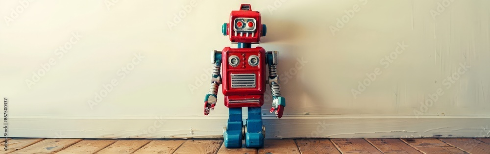 Fototapeta premium Vintage Robot Toy in Minimalistic Setting