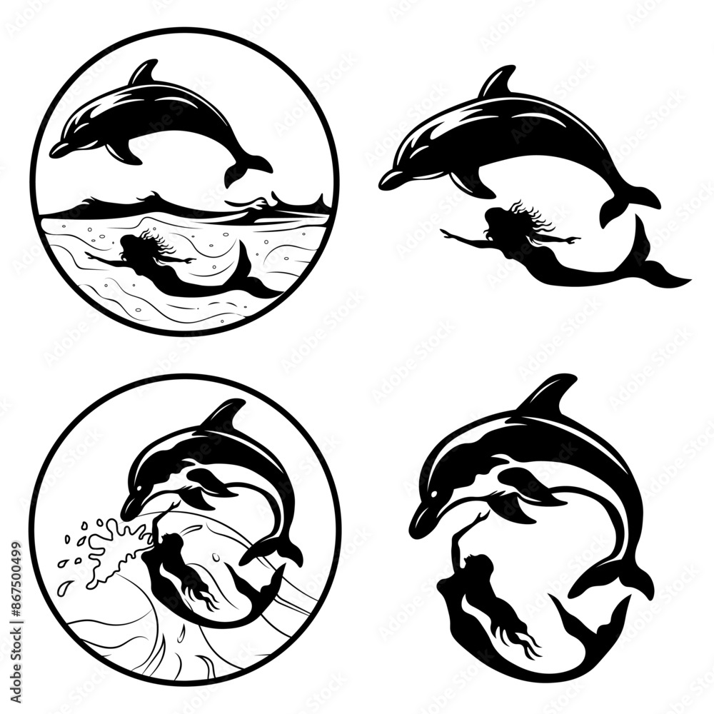 Mermaid and Dolphin Bundle, Hand Drawn Vector Illustration
Mermaid and Dolphin Bundle, Hand Drawn Vector Illustration