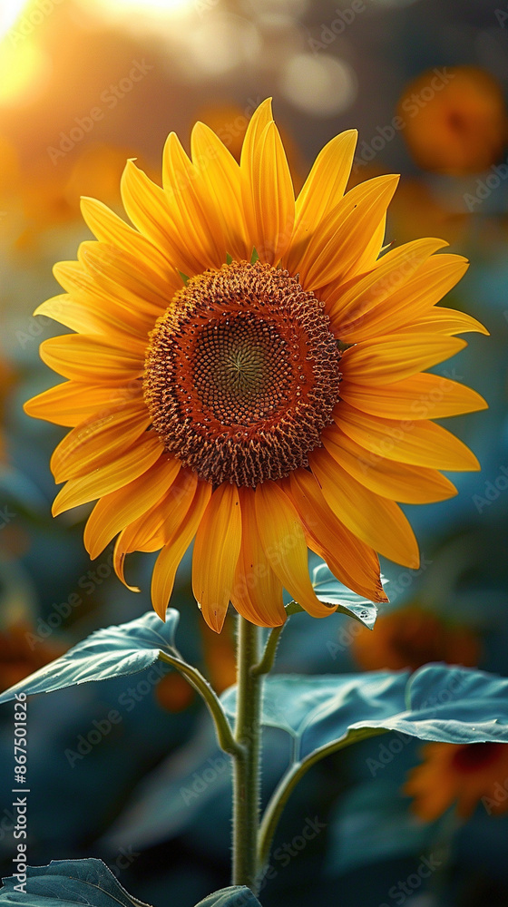 Fototapeta premium A sunflower at sunset. Aesthetic wallpaper sunflower background
