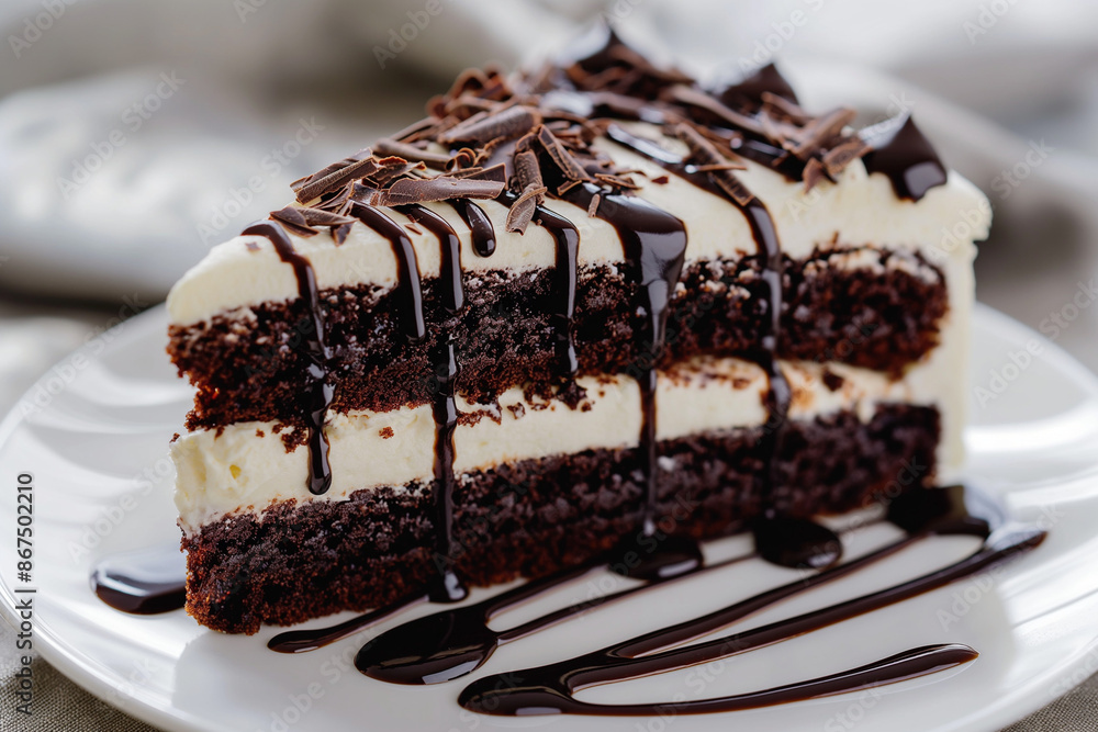 Close-up of a decadent chocolate cake slice, rich layers of moist cake and creamy frosting, topped with chocolate shavings and a drizzle of chocolate sauce, celebrating Chocolate Cake Day
Close-up of a decadent chocolate cake slice, rich layers of moist cake and creamy frosting, topped with chocolate shavings and a drizzle of chocolate sauce, celebrating Chocolate Cake Day