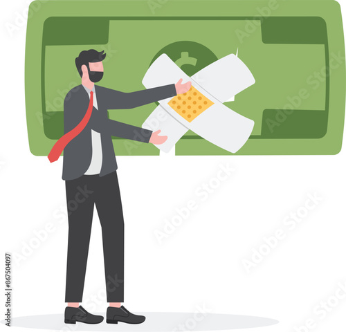 Sew up the damaged money, business concept illustration,


