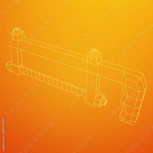 Hacksaw manual or Hand hacksaw. Wireframe low poly mesh vector illustration