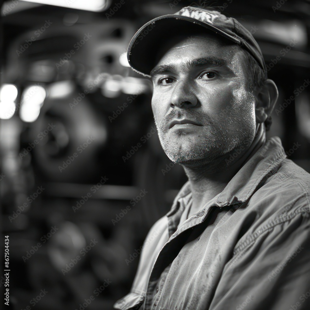 Portrait of a man worker working on a car assembly line for automotive industry. Portrait of a man worker working on a car assembly line for automotive industry.