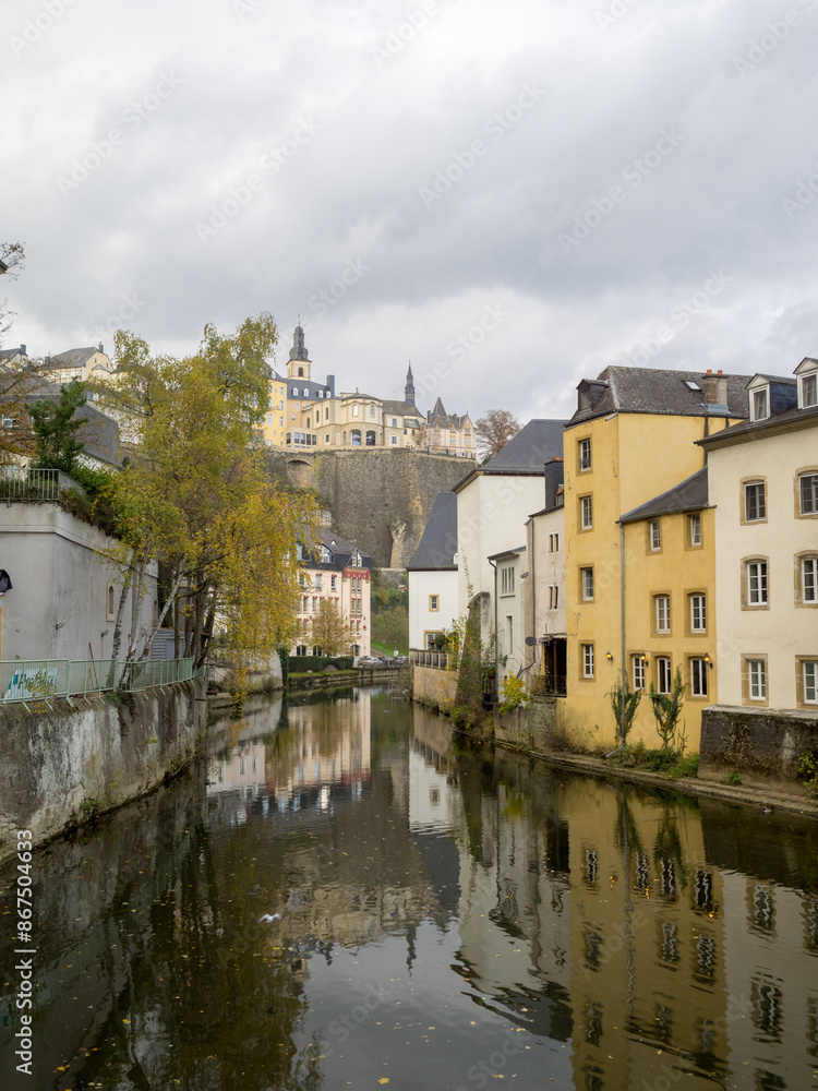 Grande houses reflected on Alzette River