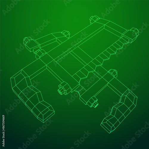 Hacksaw manual or Hand hacksaw. Wireframe low poly mesh vector illustration