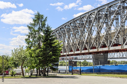 Novosibirsk, Novosibirsk region, Russian Federation - June 01 2024. Old railroad bridge truss in Urban Beginnings Park