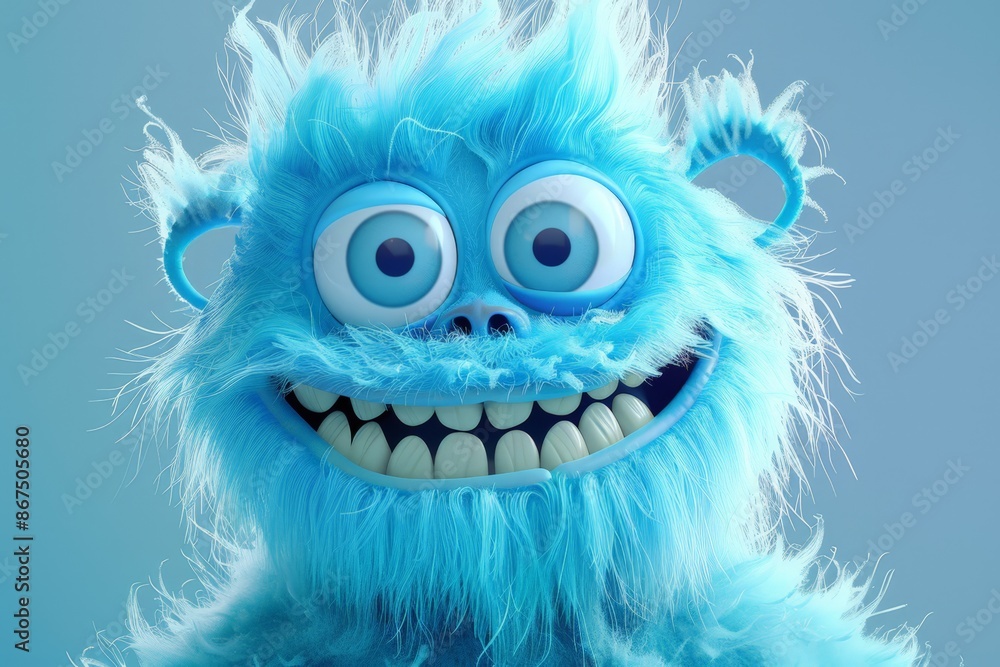 Whimsical Blue Monster with Big Eyes and a Wide Smile Whimsical Blue Monster with Big Eyes and a Wide Smile