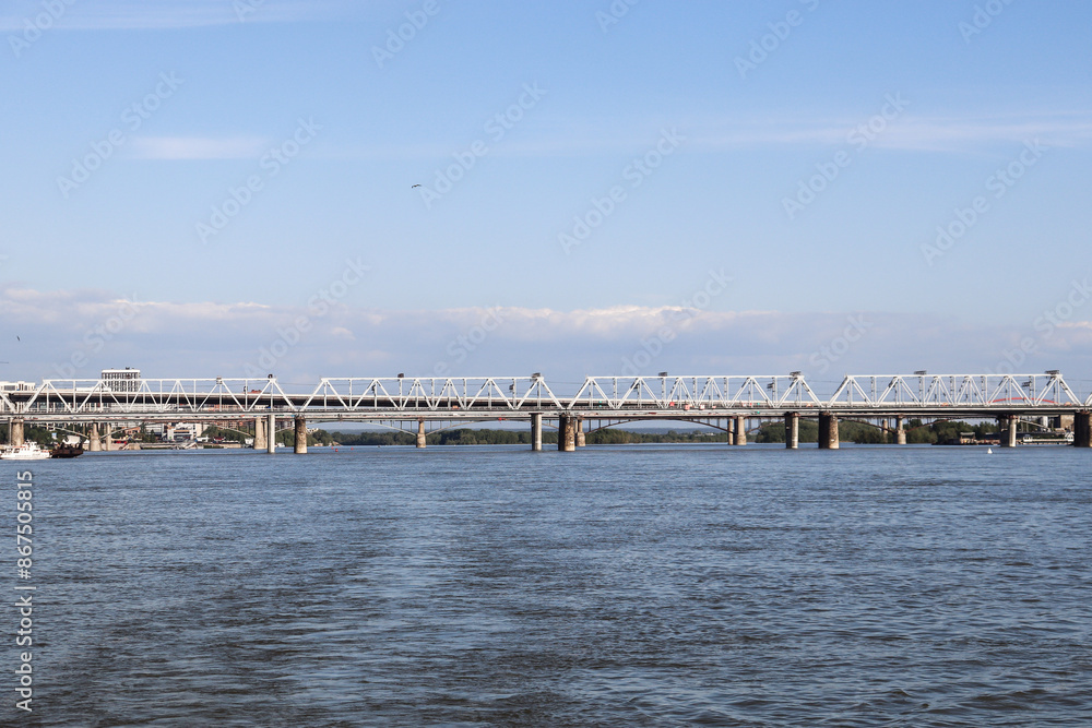 Novosibirsk, Novosibirsk region, Russian Federation - June 01 2024. Central and railway bridges Novosibirsk, Novosibirsk region, Russian Federation - June 01 2024. Central and railway bridges