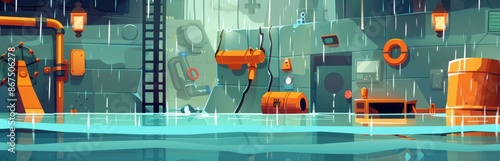 Wallpaper Mural Flooded Urban Basement. Heavy Rain Causes Damage and Flooding in City Infrastructure Torontodigital.ca