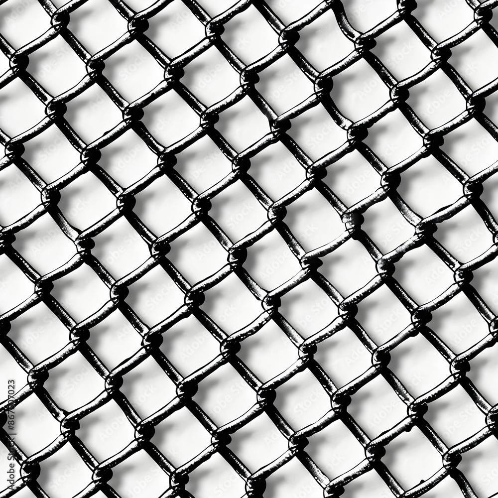 Black chain link fence seamless pattern on white background. Black chain link fence seamless pattern on white background.