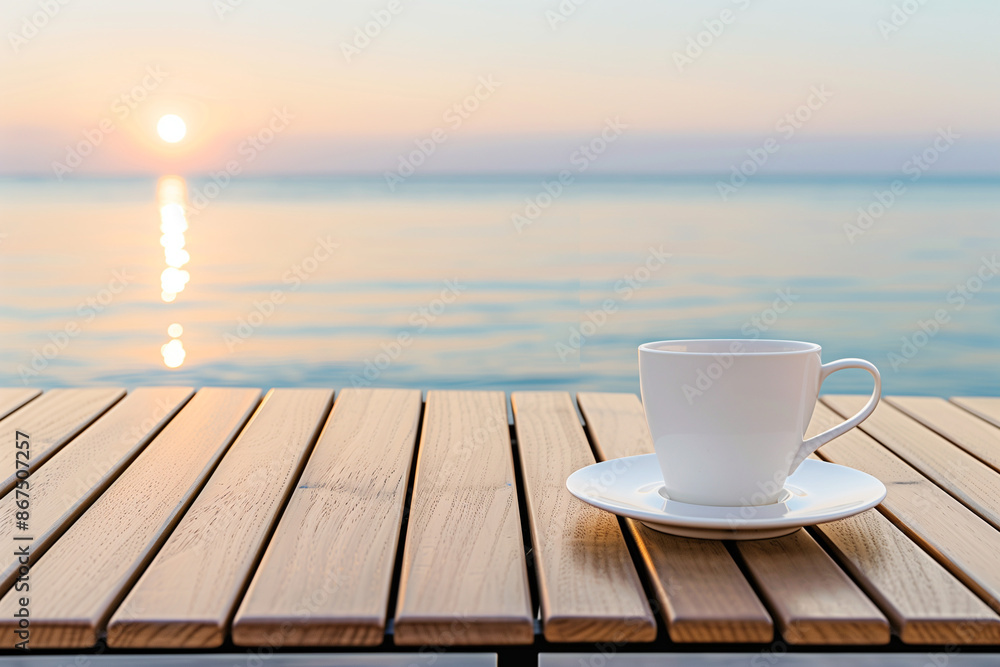 coffee on table in the morning on beach coffee on table in the morning on beach