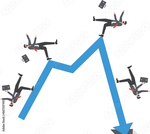 Falling business chart, failed business, businessman fell from the arrow

