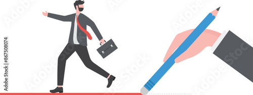 Erase, hand holding eraser off businessman up stairs

