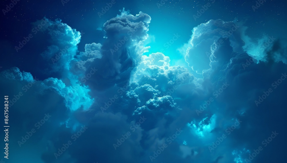 Majestic Night Sky with Fluffy Clouds and Starry Backdrop Majestic Night Sky with Fluffy Clouds and Starry Backdrop