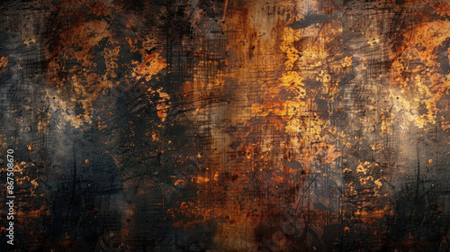 Dark Grunge Background Texture with Rusty Wall Design as wallpaper illustration photo