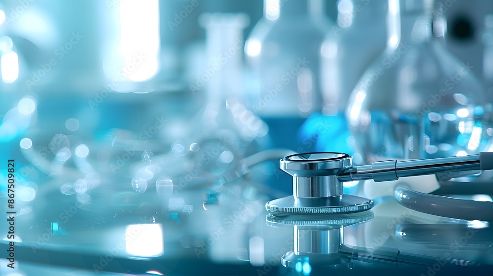 stethoscope for medical doctor diagnosis on blue health science laboratory background. stethoscope for medical doctor diagnosis on blue health science laboratory background.