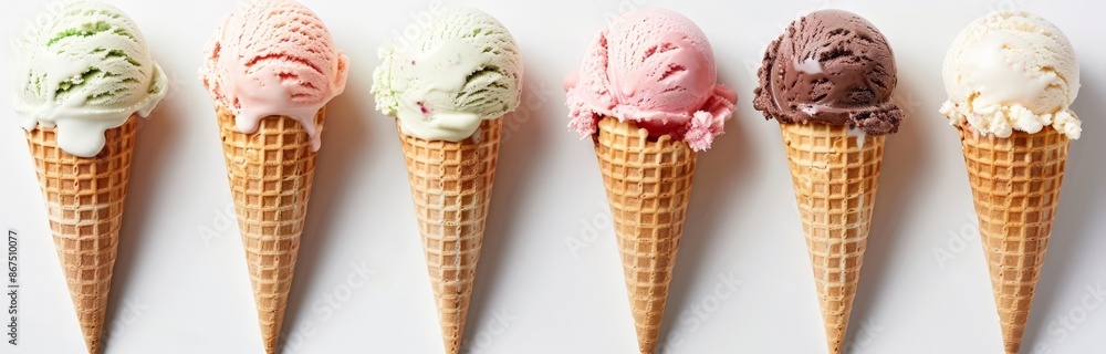 Colorful Ice Cream Cones on White Background Colorful Ice Cream Cones on White Background