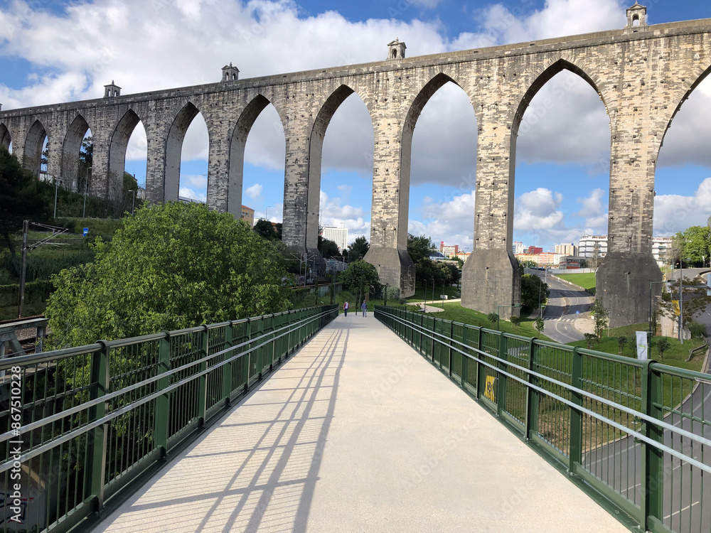 Deserted cycling path by Aqueduto das Aguas Livres during the COVID-19 pandemic, Lisbon
