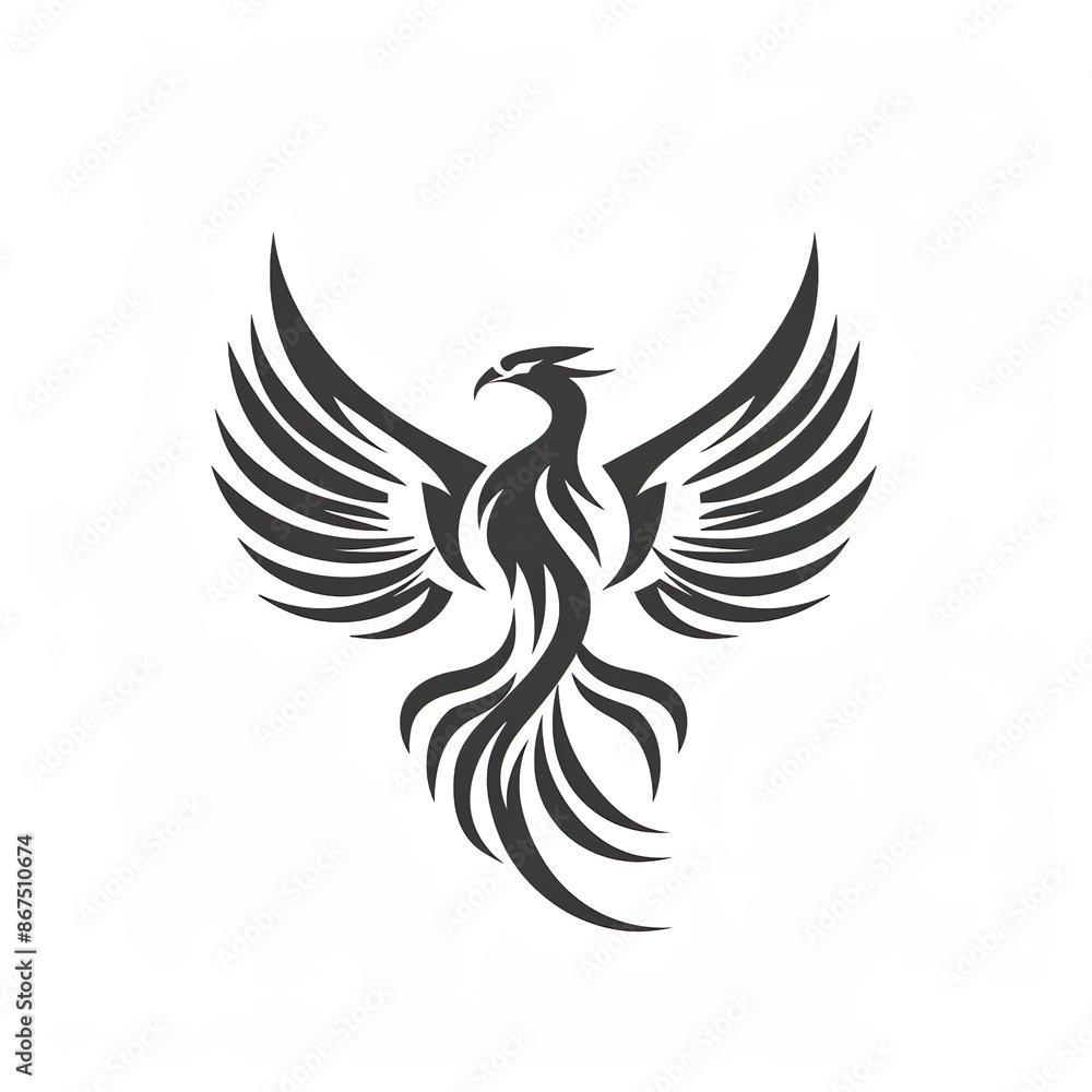 Stylized Black Phoenix with Spread Wings Stylized Black Phoenix with Spread Wings