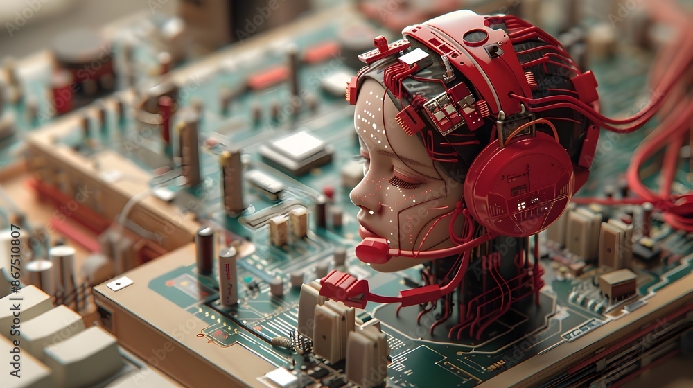 Fototapeta premium Futuristic electronic circuit board with intricate AI-inspired design,showcasing the of technology and innovation in the digital age.