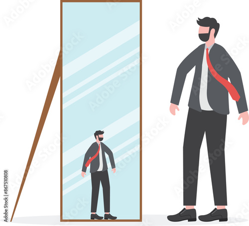The businessman in the mirror has become small

