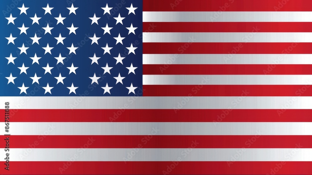 Naklejka premium The classic flat depiction of the American flag featuring the blue field of stars and alternating red and white stripes, symbolizing the unity and strength of the nation.