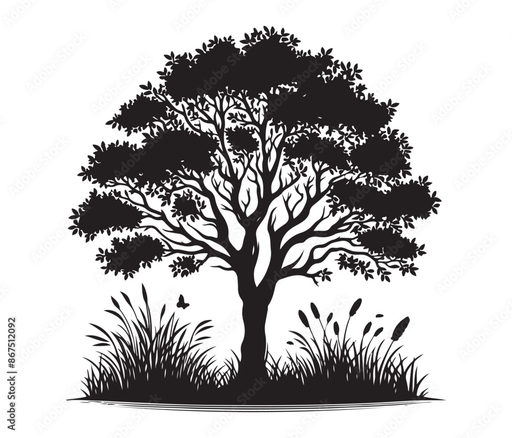 Fototapeta premium tree and christmas tree vector art graphic resources silhourtte vector style, white background