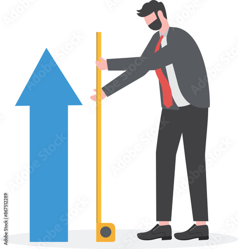 Businessman taking tape measure and counting the height of business development

