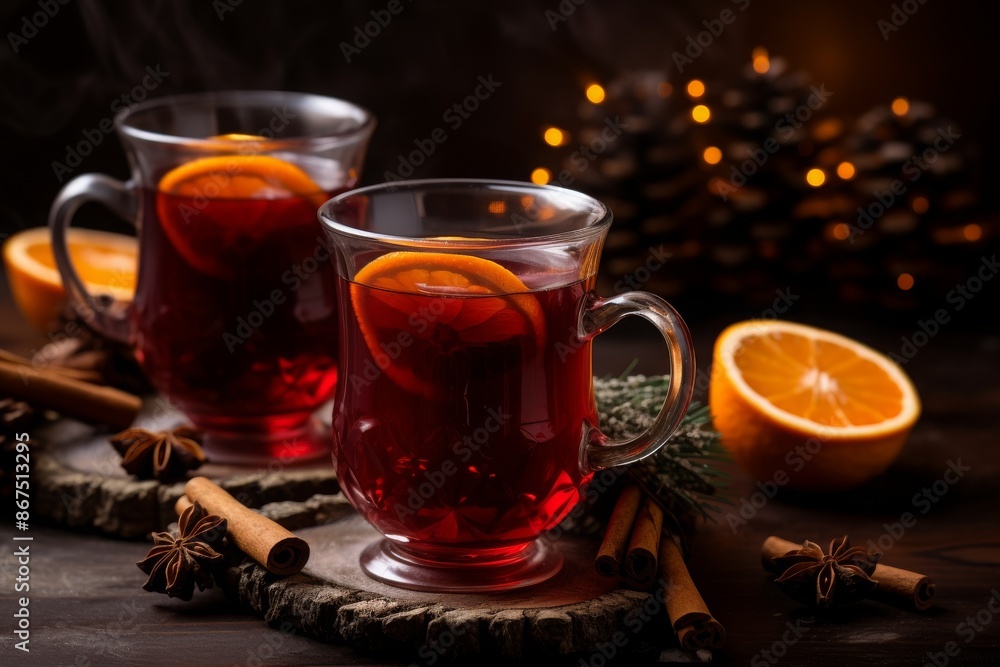Warm mulled wine, Christmas evening background Warm mulled wine, Christmas evening background