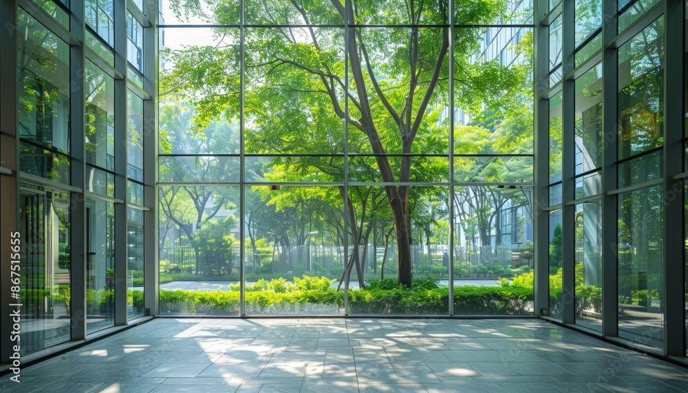 Modern Glass Atrium with Trees and Greenery Modern Glass Atrium with Trees and Greenery