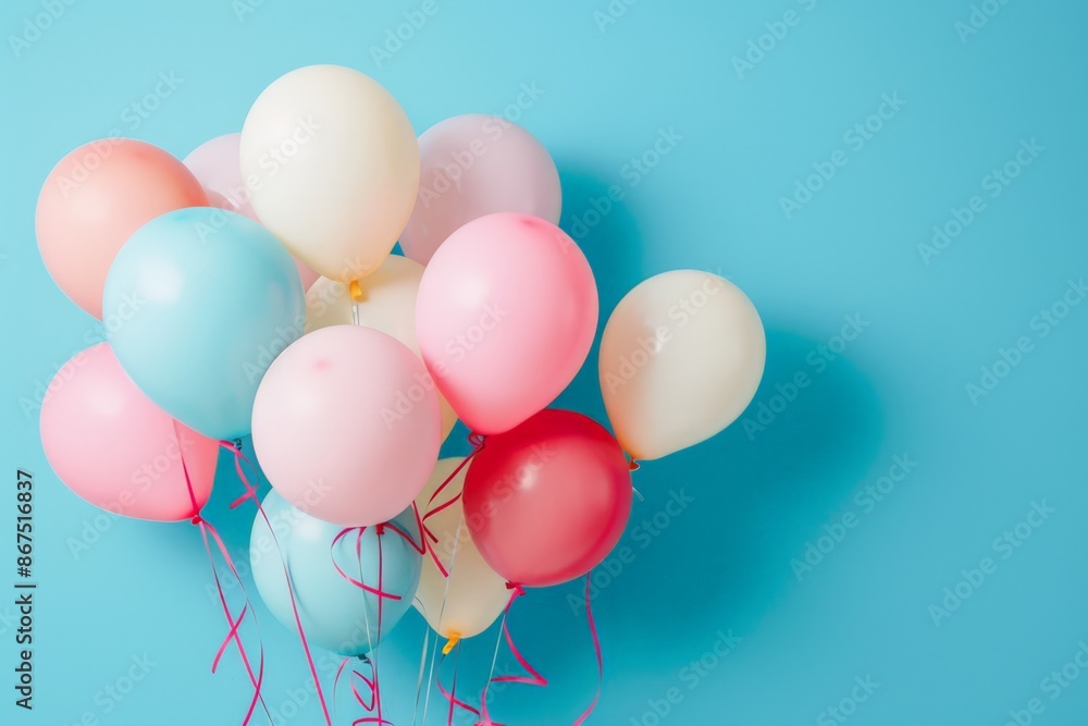 Vibrant Balloon Bouquet Against Blue Background Vibrant Balloon Bouquet Against Blue Background