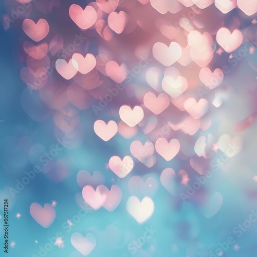 Dreamy Pink and Blue Hearts Floating in Light