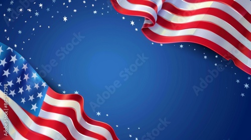 A beautifully designed image of the American flag with stars on a blue background symbolizes patriotism and national pride, perfect for celebratory themes.