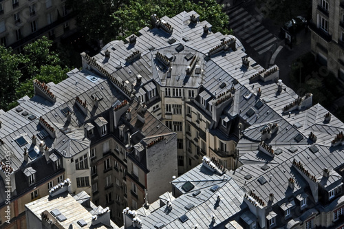 Paris skyline houses streets from above