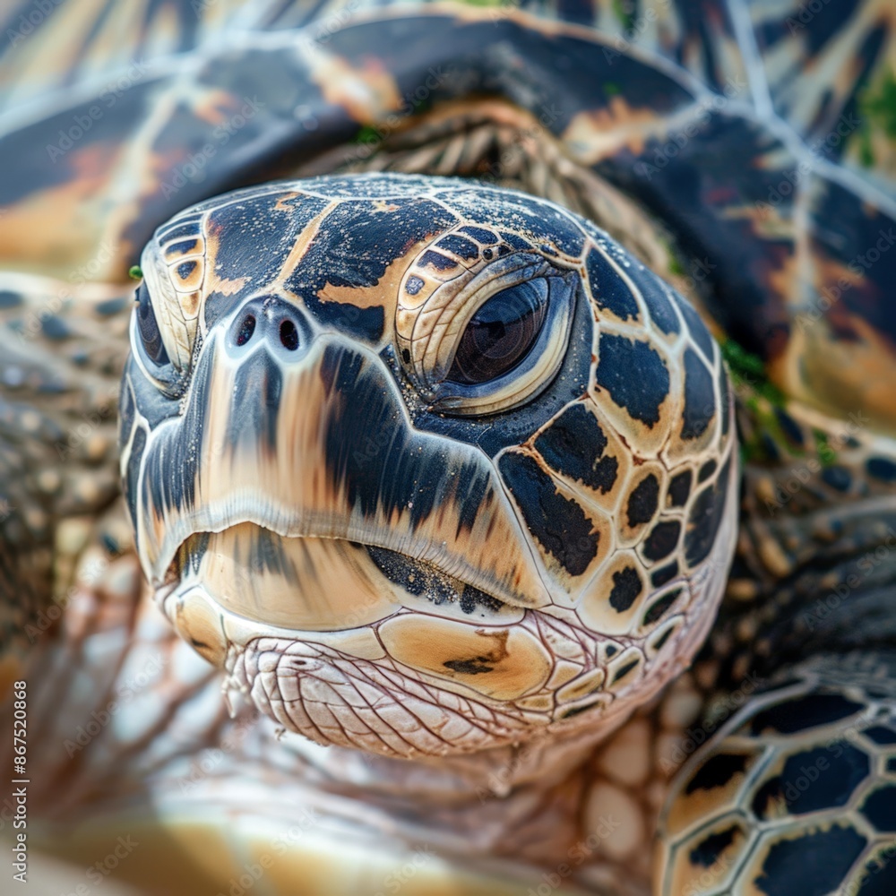 Obraz na plátně Striking Sea Turtle with Vivid Patterns and Intense Eyes