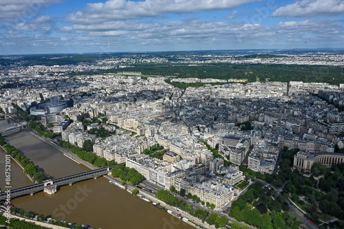 Paris skyline houses streets from above